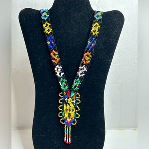 Peruvian Peacock Beadwork Necklace